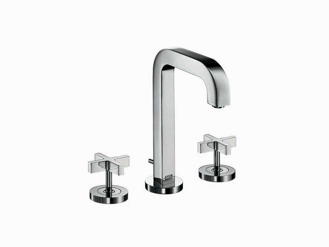 סוללת 3 חורים לכיור רחצה,פייה 170/140 עם רוזטות נפרדות, ידיות צלב,כולל ונטיל  סדרת אקסור ציטריו 3