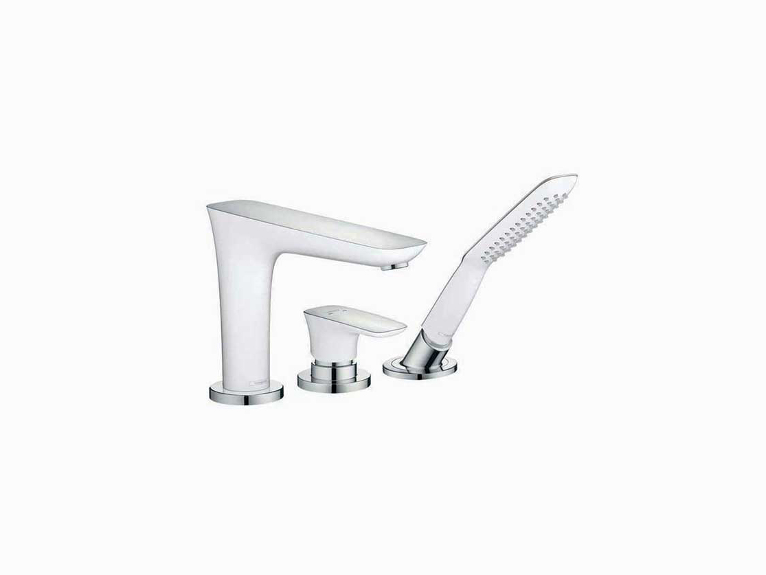 סט 3 חורים מדופן אמבטיה בגוון כרום הכולל מזלף, פיית מילוי וידית ערבוב מסדרת פורה וידה 3