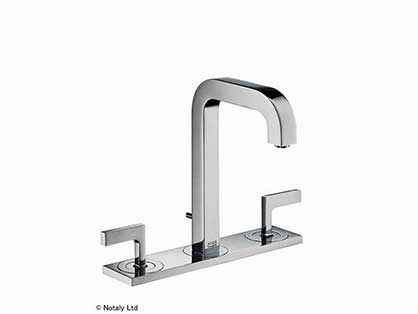 סוללת 3 חורים לכיור רחצה,פייה 170/140 עם פלטה,ידיות ישרות,כולל ונטיל  סדרת אקסור ציטריו